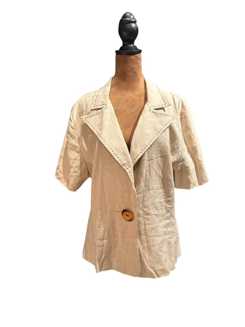 R&K Originals Beige Linen Rayon Short Sleeve Blazer